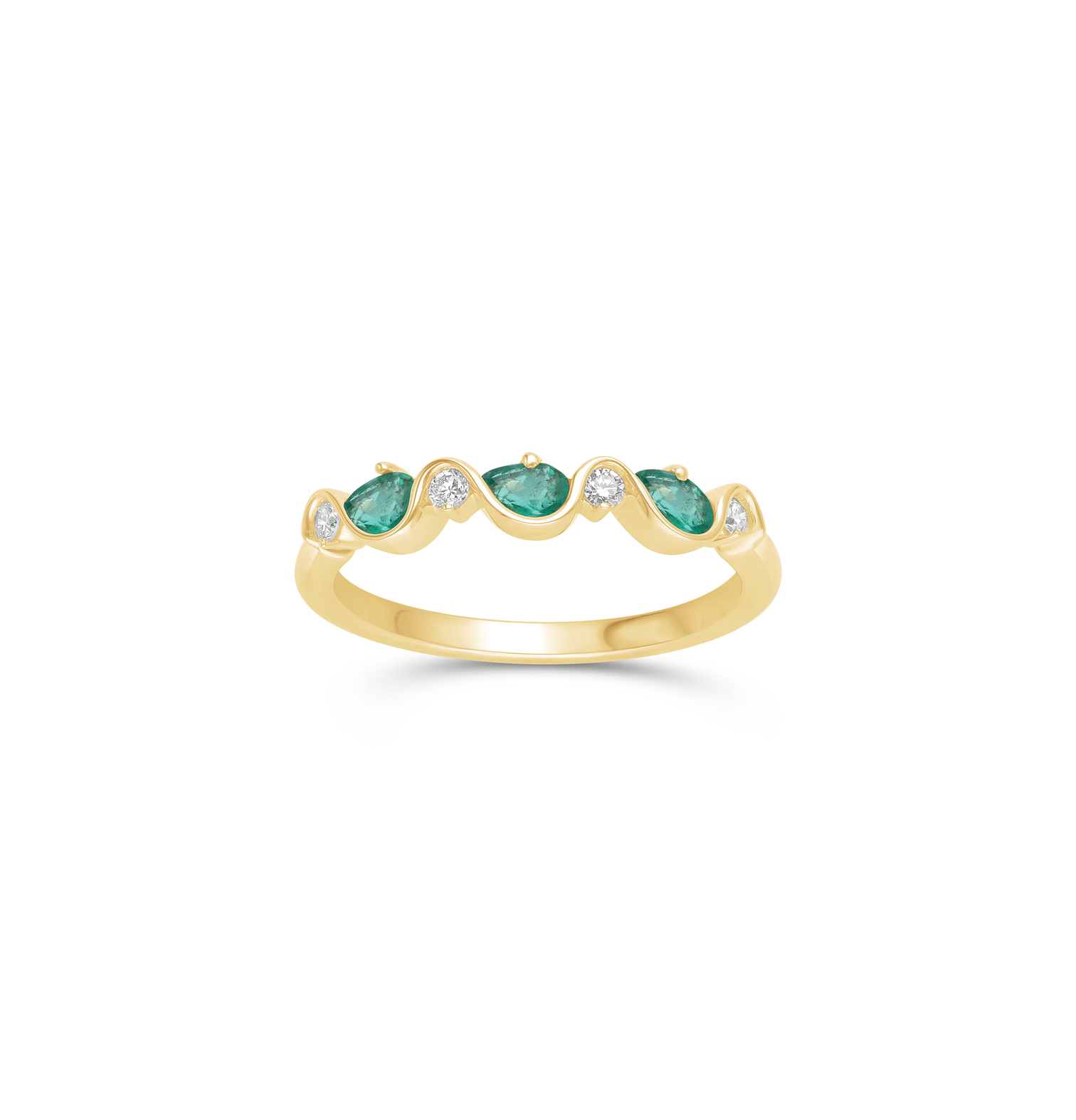 Sabel Collection Yellow Gold Emerald and Diamond Wavy Ring